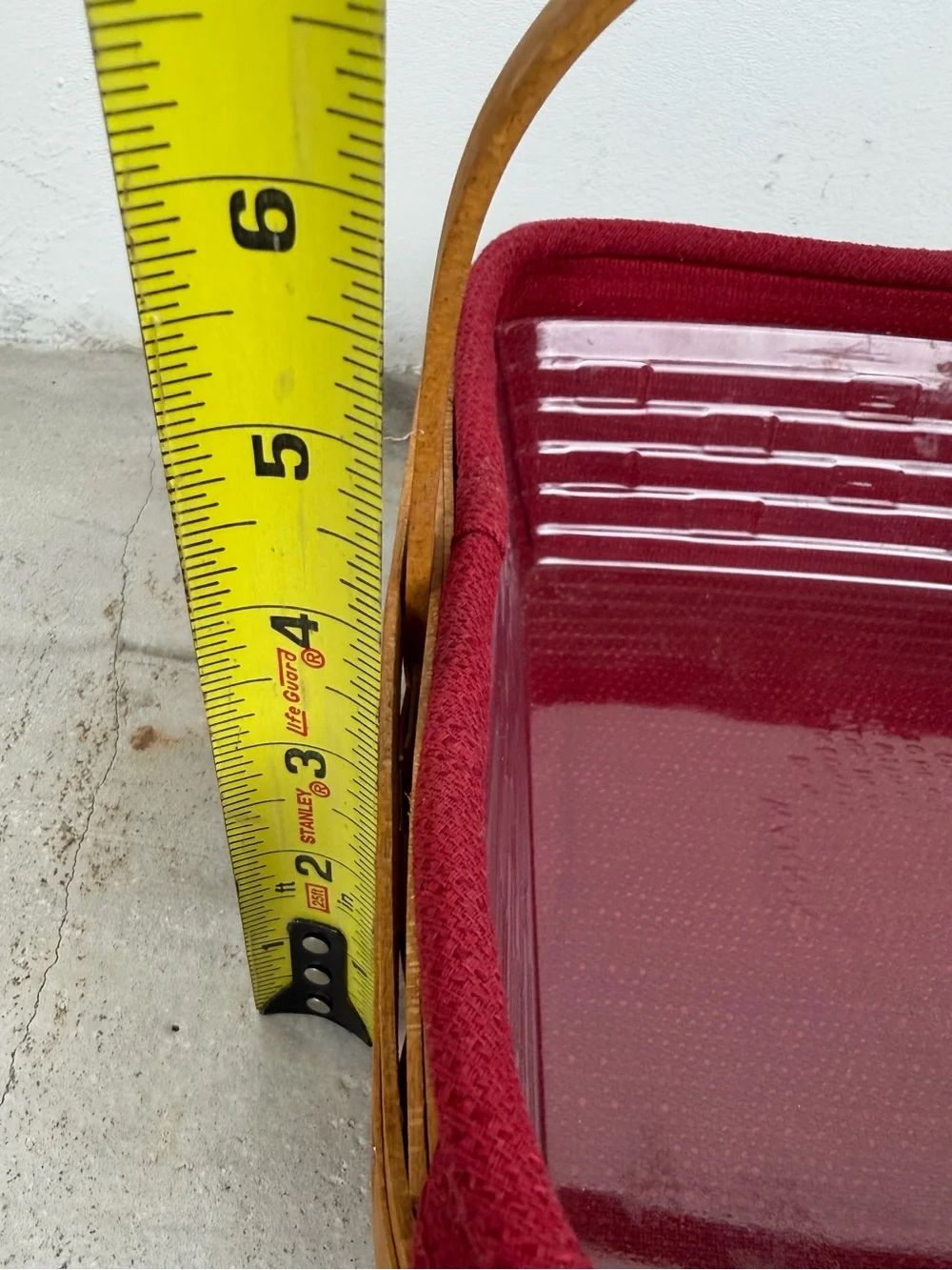 Vintage 2005 Longaberger Basket Red Liner Protector Single Handle Dresden Ohio